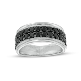 Men's 2 CT. T.W. Black Diamond Double Row Vintage-Style Band in Sterling Silver