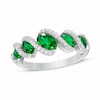 Thumbnail Image 0 of Oval Lab-Created Emerald and White Lab-Created Sapphire Graduated Rolling Wave Ring in Sterling Silver