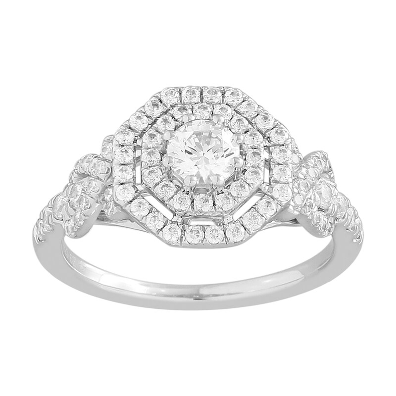 1 CT. T.W. Diamond Octagonal Double Frame Engagement Ring in 14K White ...