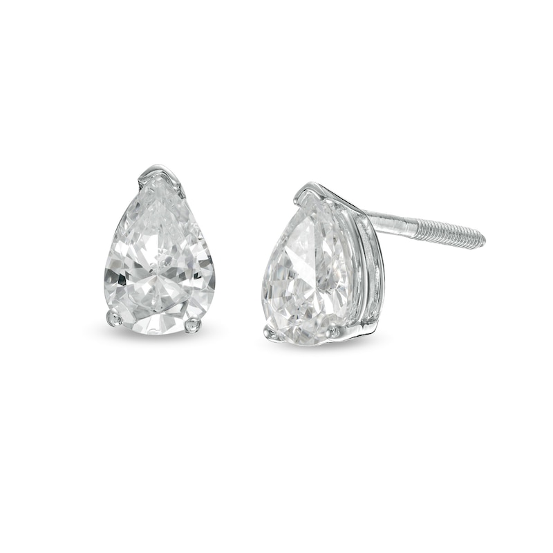 Main Image 1 of 1 CT. T.W. Certified Pear-Shaped Lab-Created Diamond Solitaire Stud Earrings in 14K White Gold (F/SI2)