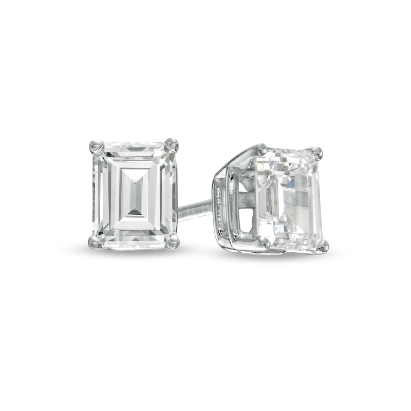 Main Image 1 of 1 CT. T.W. Certified Emerald-Cut Lab-Created Diamond Solitaire Stud Earrings in 14K White Gold (F/SI2)