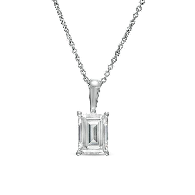 Main Image 1 of 1 CT. Certified Emerald-Cut Lab-Created Diamond Solitaire Pendant in 14K White Gold (F/SI2)