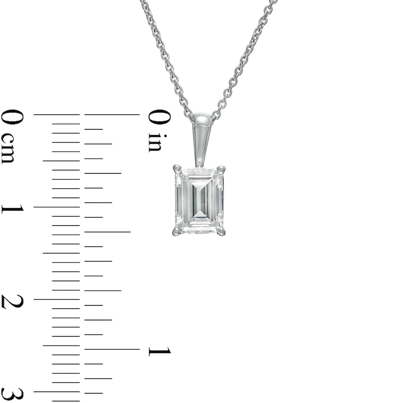 Main Image 4 of 1 CT. Certified Emerald-Cut Lab-Created Diamond Solitaire Pendant in 14K White Gold (F/SI2)