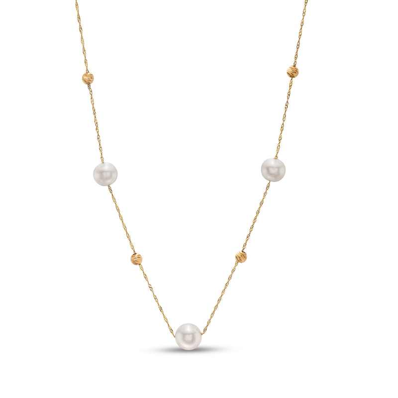 Main Image 1 of EFFY™ Collection 9.0mm Freshwater Cultured Pearl and Bead Station Necklace in 14K Gold