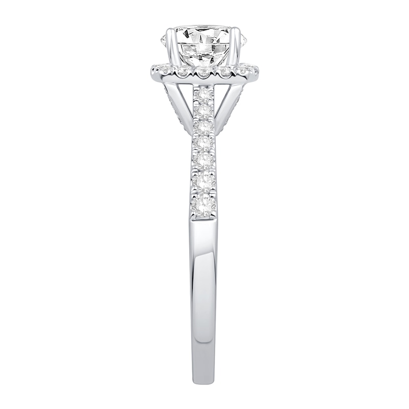 Main Image 2 of Cushion-Cut Certified Center Diamond 1-1/3 CT. T.W. Frame Engagement Ring in 14K White Gold (H/SI2)