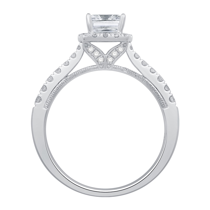 Main Image 3 of Cushion-Cut Certified Center Diamond 1-1/3 CT. T.W. Frame Engagement Ring in 14K White Gold (H/SI2)