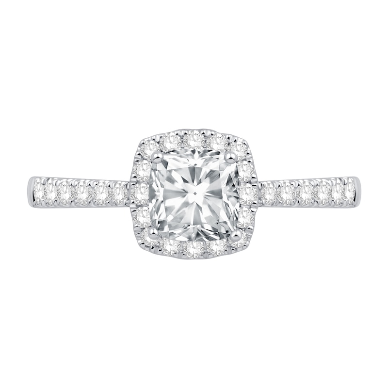 Main Image 4 of Cushion-Cut Certified Center Diamond 1-1/3 CT. T.W. Frame Engagement Ring in 14K White Gold (H/SI2)