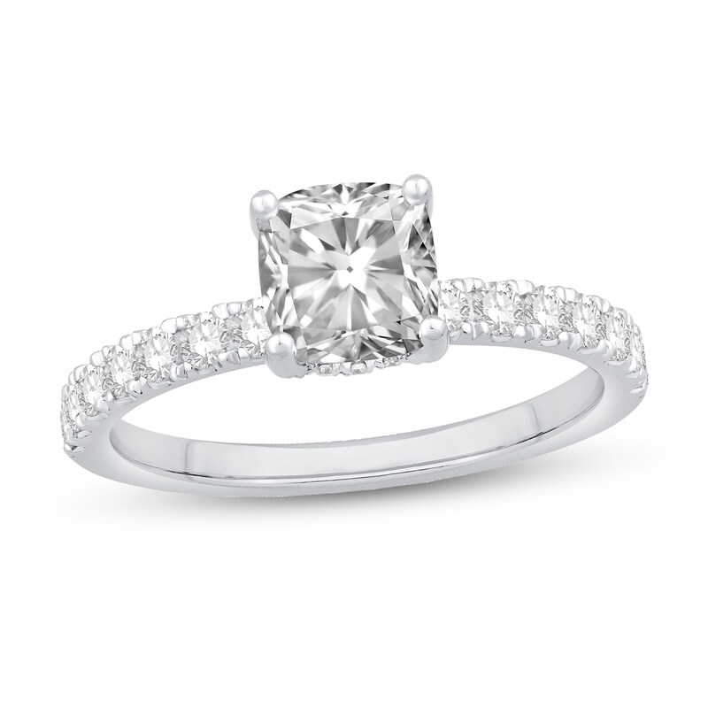 Main Image 1 of Cushion-Cut Certified Center Diamond 1-1/2 CT. T.W. Engagement Ring in 14K White Gold (D/VVS2)