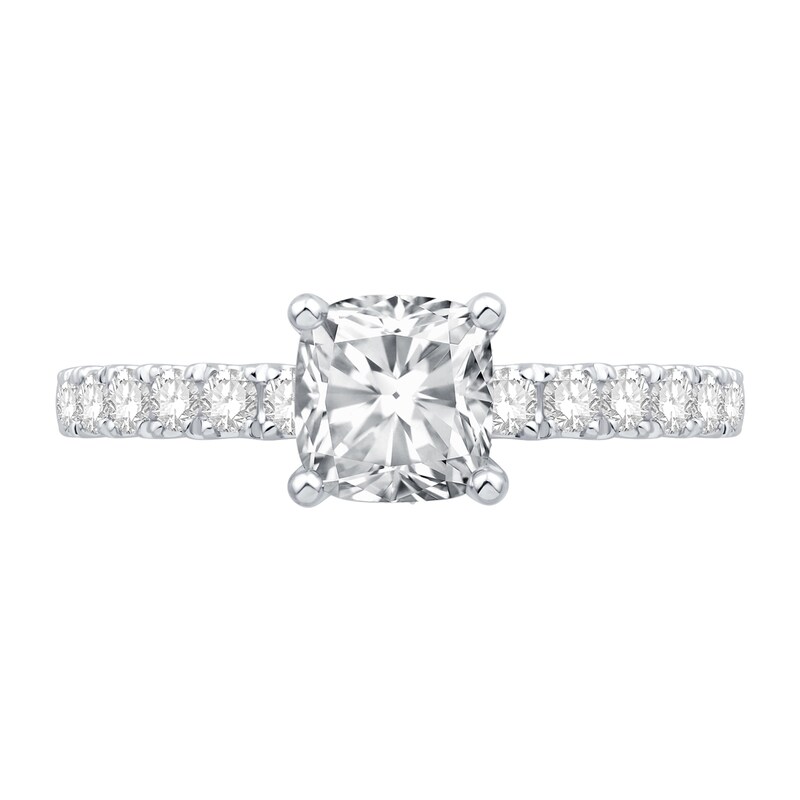 Main Image 4 of Cushion-Cut Certified Center Diamond 1-1/2 CT. T.W. Engagement Ring in 14K White Gold (D/VVS2)