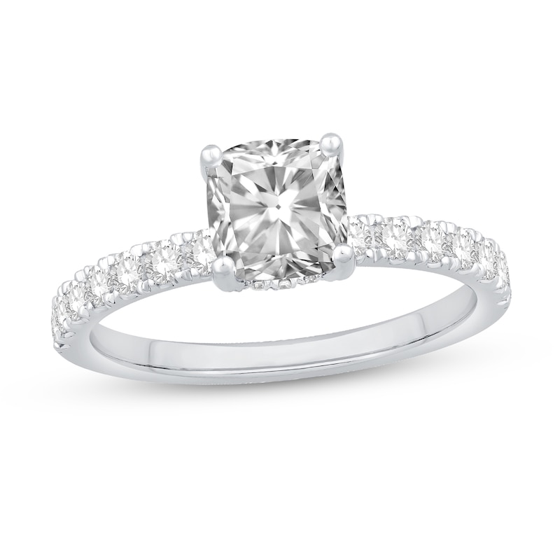 Main Image 1 of Cushion-Cut Certified Center Diamond 3-1/2 CT. T.W. Engagement Ring in 14K White Gold (G/SI2)