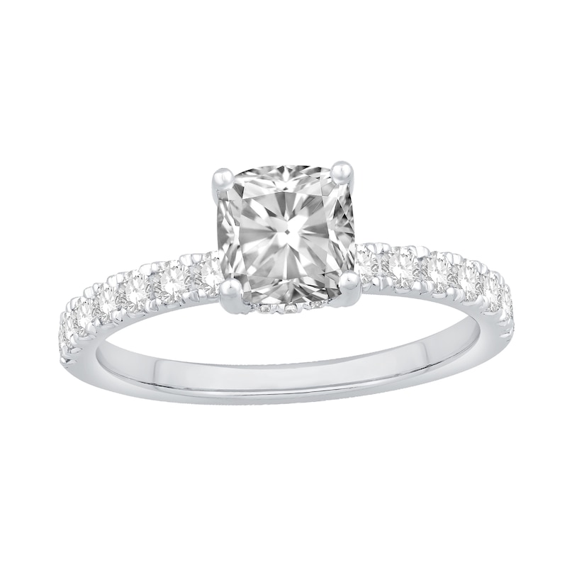 Main Image 1 of Cushion-Cut Certified Center Diamond 3-1/2 CT. T.W. Engagement Ring in 14K White Gold (F/SI1)