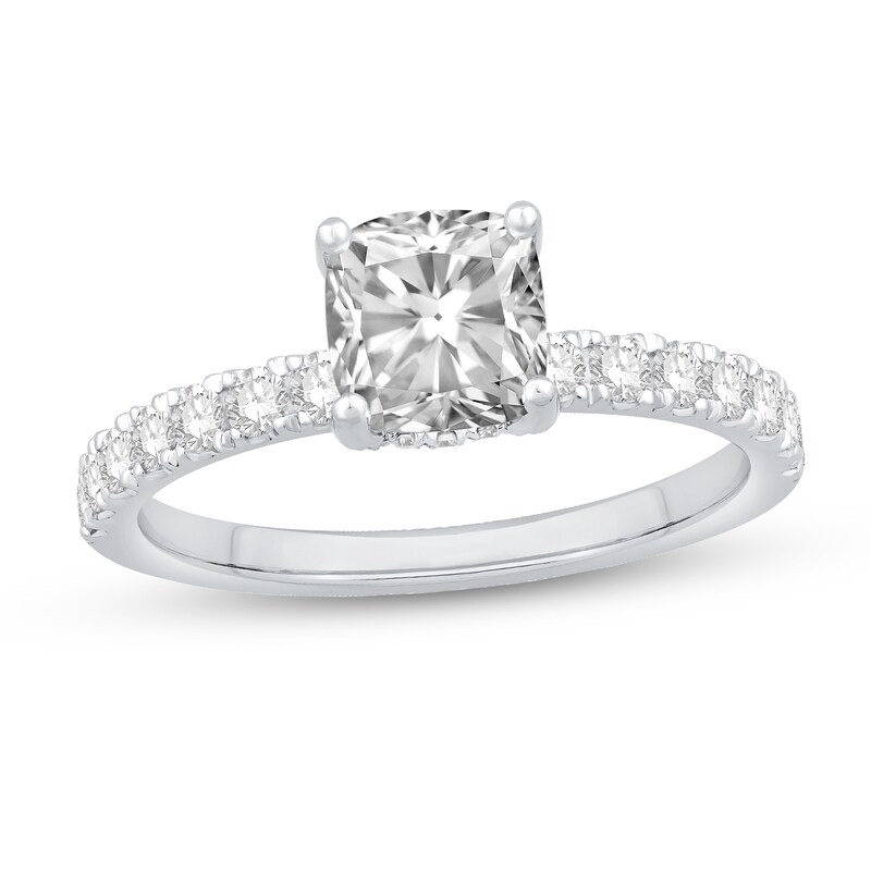 Main Image 1 of Cushion-Cut Certified Center Diamond 3-3/4 CT. T.W. Engagement Ring in 14K White Gold (D/SI2)