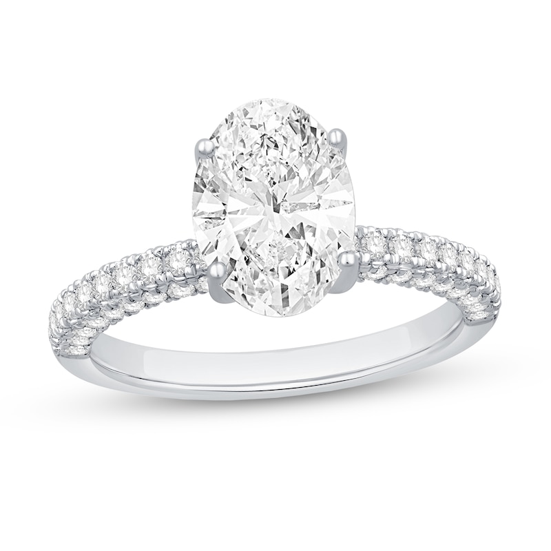 Main Image 1 of Oval Certified Center Diamond 2-1/2 CT. T.W. Engagement Ring in 14K White Gold (F/SI1)