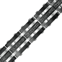 Men's 1 CT. T.W. Black Enhanced Diamond Alternating Multi-Row Link Bracelet in Stainless Steel and Black IP - 8.5&quot;