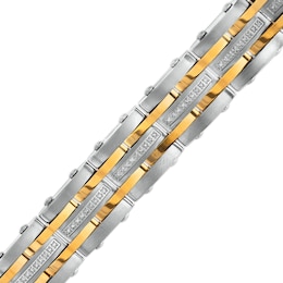 Men's 1/2 CT. T.W. Diamond Alternating Multi-Row Link Bracelet in Stainless Steel and Yellow IP - 8.5&quot;