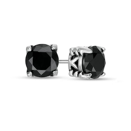 Men's 7.0mm Black Spinel Multi-Finish Solitaire Stud Earrings in Stainless Steel and Black IP