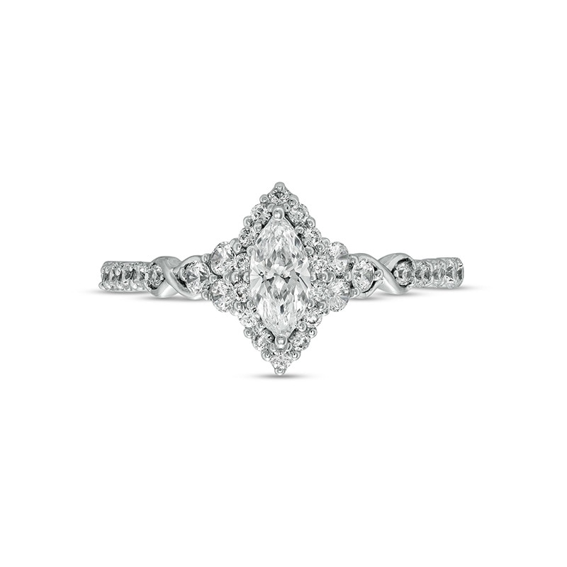 Main Image 4 of 3/4 CT. T.W. Marquise Diamond Frame Tri-Sides Engagement Ring in 14K White Gold (I/I2)