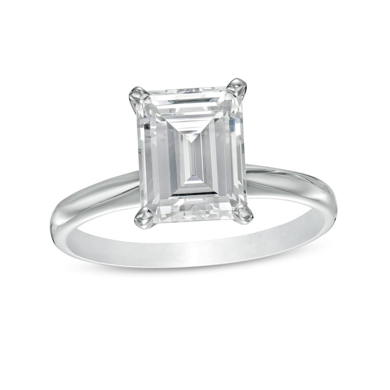 Main Image 1 of 3 CT. Certified Emerald-Cut Lab-Created Diamond Solitaire Engagement Ring in 14K White Gold (F/VS2)