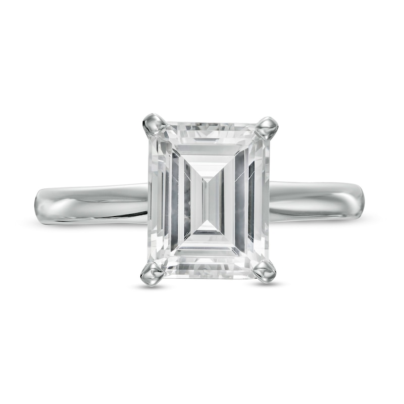 Main Image 4 of 3 CT. Certified Emerald-Cut Lab-Created Diamond Solitaire Engagement Ring in 14K White Gold (F/VS2)