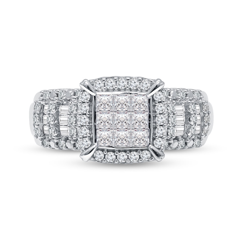 1 CT. T.W. Composite Princess-Cut Diamond Frame Engagement Ring in 14K White Gold