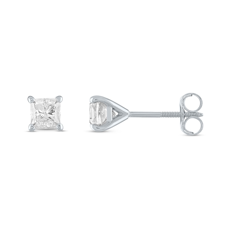 Main Image 2 of 1/4 CT. T.W. Princess-Cut Diamond Solitaire Stud Earrings in 14K White Gold (J/I2)