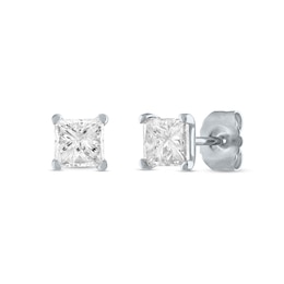 1/2 CT. T.W. Princess-Cut Diamond Solitaire Stud Earrings in 14K White Gold (J/I2)