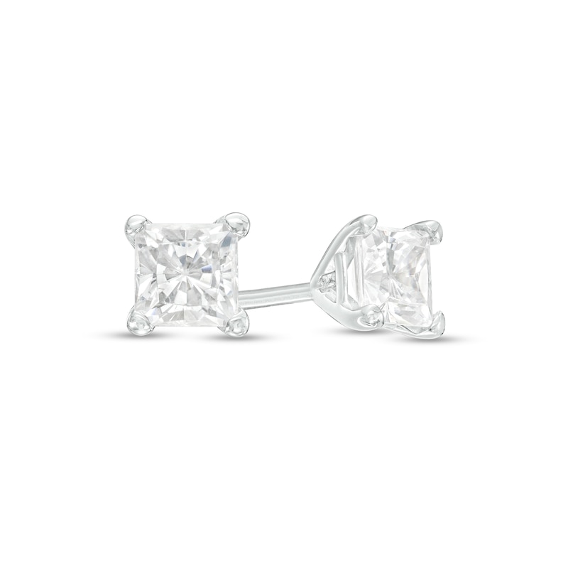 Main Image 1 of 1/2 CT. T.W. Certified Princess-Cut Diamond Solitaire Stud Earrings in 14K White Gold (I/I1)