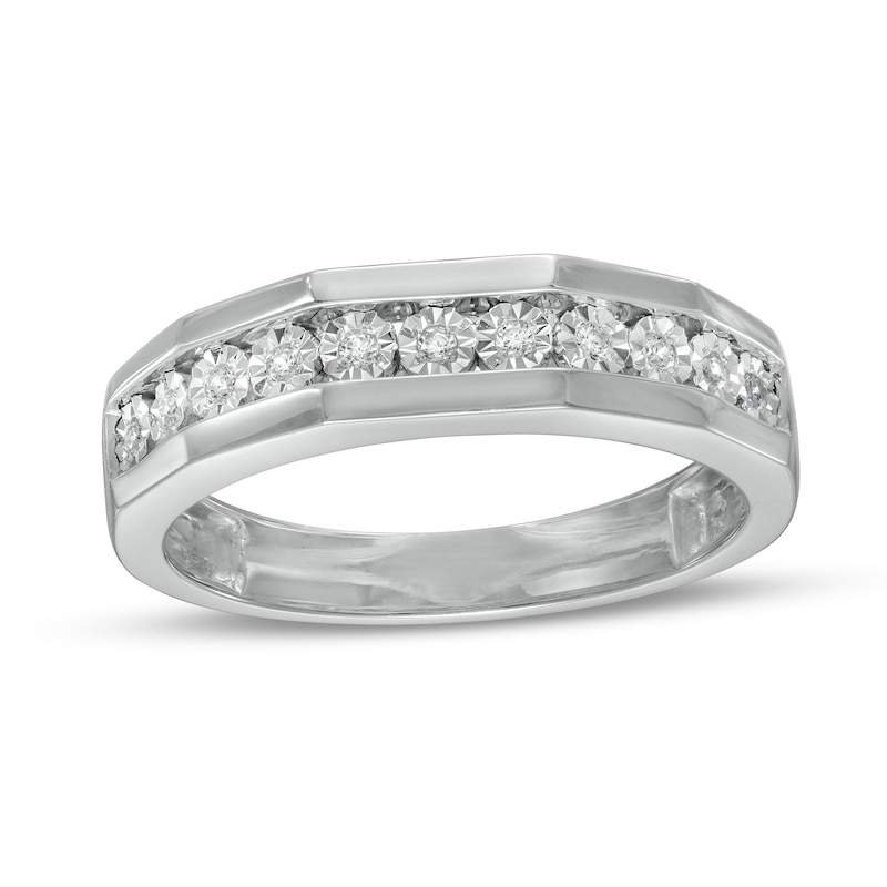 Main Image 1 of Men's 1/10 CT. T.W. Diamond Eleven Stone Wedding Band in Sterling Silver