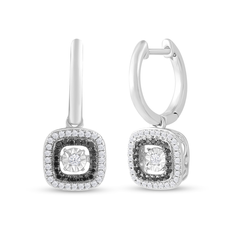 1/3 CT. T.W. Black Enhanced and White Diamond Cushion Frame Drop Earrings in 10K White Gold