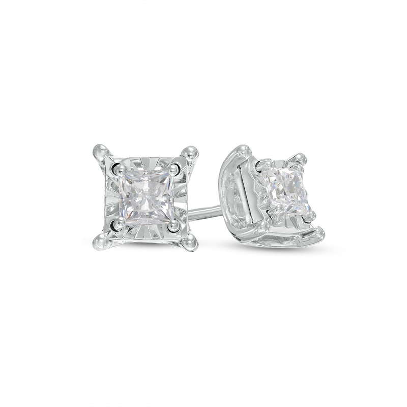 1/3 CT. T.W. Princess-Cut Diamond Solitaire Stud Earrings in Sterling ...