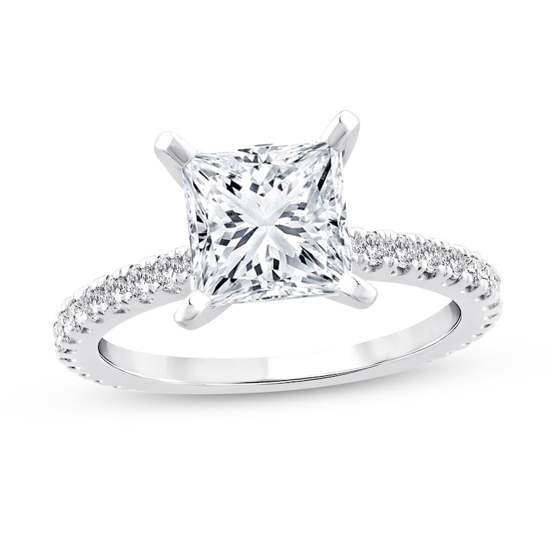 Main Image 1 of 2-7/8 CT. T.W. Princess-Cut Certified Diamond Engagement Ring in 14K White Gold (I/SI2)