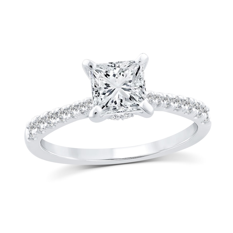 Main Image 1 of 1-1/2 CT. T.W. Princess-Cut Certified Diamond Engagement Ring in 14K White Gold (I/SI2)