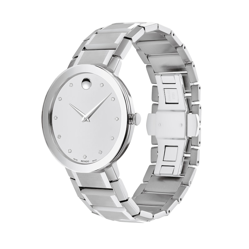 Main Image 2 of Men's Movado Sapphire™ Diamond Accent Watch with Silver-Tone Dial (Model: 0607587)