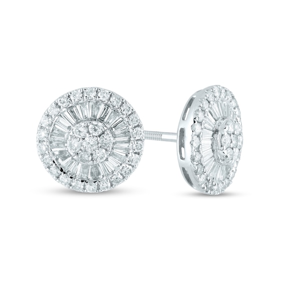 1/4 Ct. T.W. Diamond Double Frame with Scroll Edge Stud Earrings in Sterling Silver