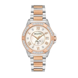 Ladies' Bulova Marine Star 1/10 CT. T.W. Diamond Two-Tone Watch with Mother-of-Pearl Dial (Model: 98R234)