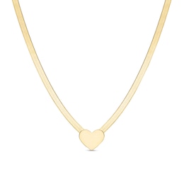 Heart Disc and Herringbone Chain Necklace in 10K Gold