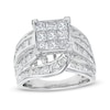 Thumbnail Image 1 of 3 CT. T.W. Princess-Cut Multi-Diamond Multi-Row Bypass Split Shank Engagement Ring in 14K White Gold