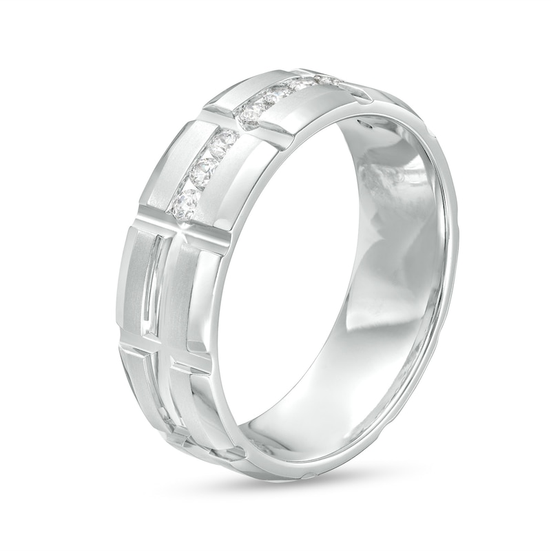 Main Image 2 of 1/4 CT. T.W. Diamond Channel Brick Pattern Wedding Band in 10K White Gold - Size 10