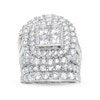 Thumbnail Image 1 of 7 CT. T.W. Quad Princess-Cut Diamond Cushion-Shaped Frame Vintage-Style Three Piece Bridal Set in 14K White Gold