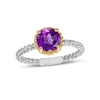 Thumbnail Image 1 of 7.0mm Amethyst Solitaire Rope-Textured Frame and Shank Ring in Sterling Silver and 10K Gold