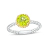 Thumbnail Image 1 of 7.0mm Peridot Solitaire Rope-Textured Frame and Shank Ring in Sterling Silver and 10K Gold