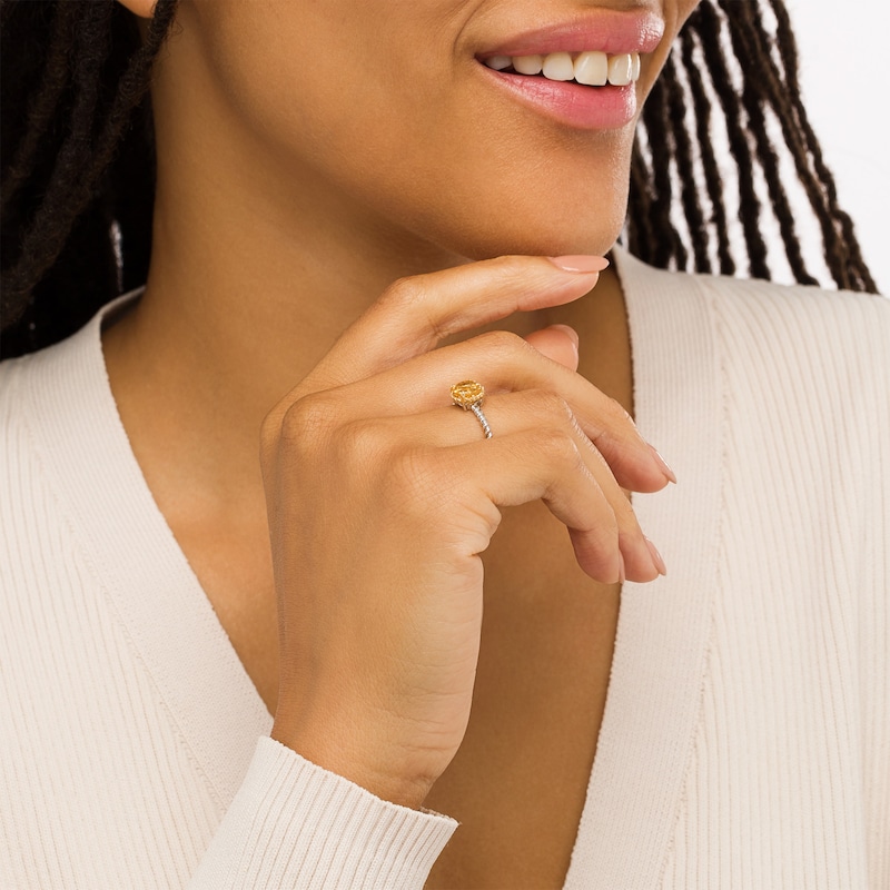 Main Image 2 of 7.0mm Citrine Solitaire Rope-Textured Frame and Shank Ring in Sterling Silver and 10K Gold