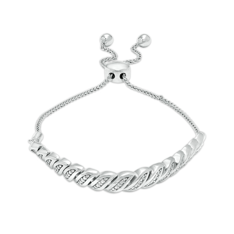 Main Image 1 of Diamond Accent Slant Bolo Bracelet in Sterling Silver – 9.5&quot;