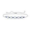 Thumbnail Image 0 of Freshwater Cultured Pearl, Blue Lab-Created Sapphire and Diamond Accent Frame Bolo Bracelet in Sterling Silver – 9.5"