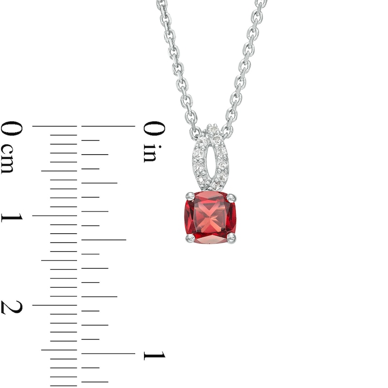 Main Image 3 of Cushion-Cut Garnet and White Lab-Created Sapphire Open Flame-Top Pendant and Stud Earrings Set in Sterling Silver