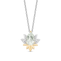 Enchanted Disney Tiana Green Quartz and 1/10 CT. T.W. Diamond Lily Pendant in Sterling Silver and 10K Gold - 19&quot;