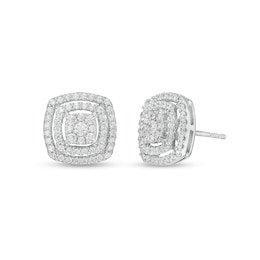 1/2 CT. T.W. Multi-Diamond Double Cushion-Shaped Frame Stud Earrings in 10K White Gold
