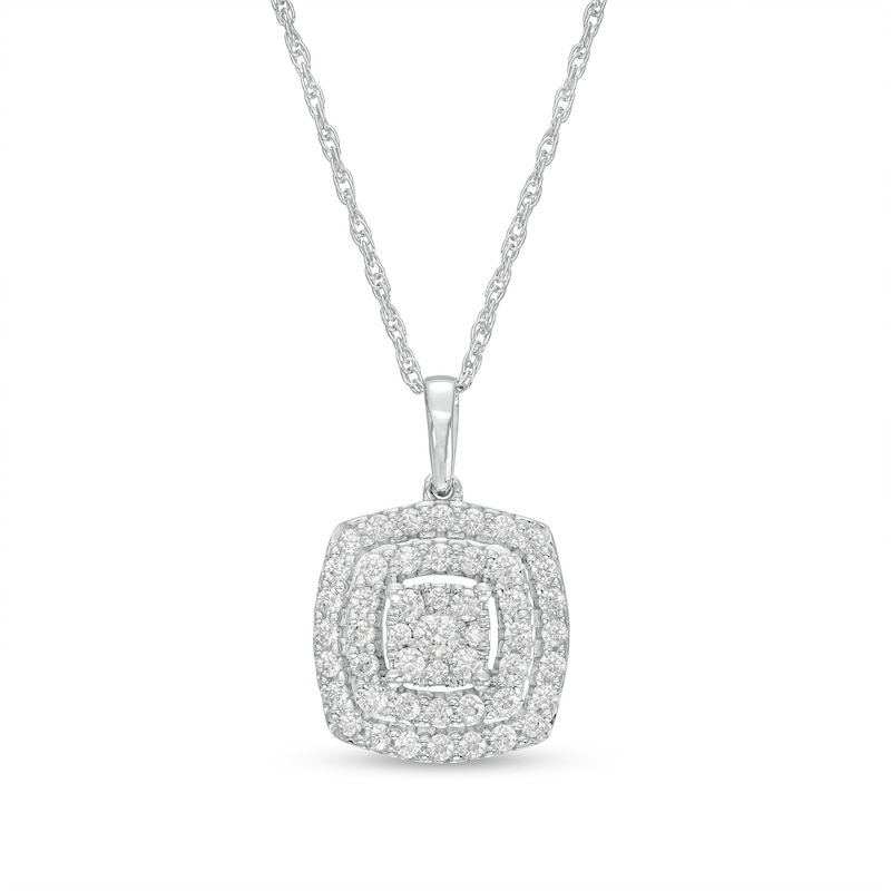 1/2 CT. T.W. Cushion-Shaped Multi-Diamond Pendant in 10K White Gold