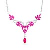 Thumbnail Image 1 of Marquise Lab-Created Ruby and White Lab-Created Sapphire Floral &quot;Y&quot; Necklace in Sterling Silver