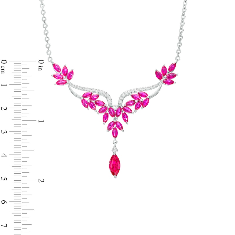 Main Image 3 of Marquise Lab-Created Ruby and White Lab-Created Sapphire Floral &quot;Y&quot; Necklace in Sterling Silver